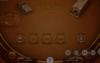 Texas Hold'em Bonus screen